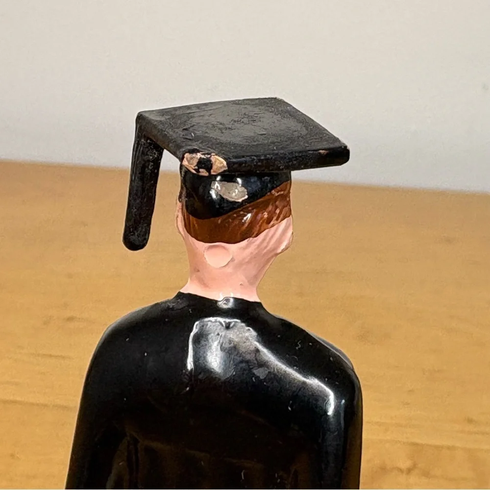 Vintage Plastic Cake Topper Male Graduate 1960s Black Gown And Cap 4
